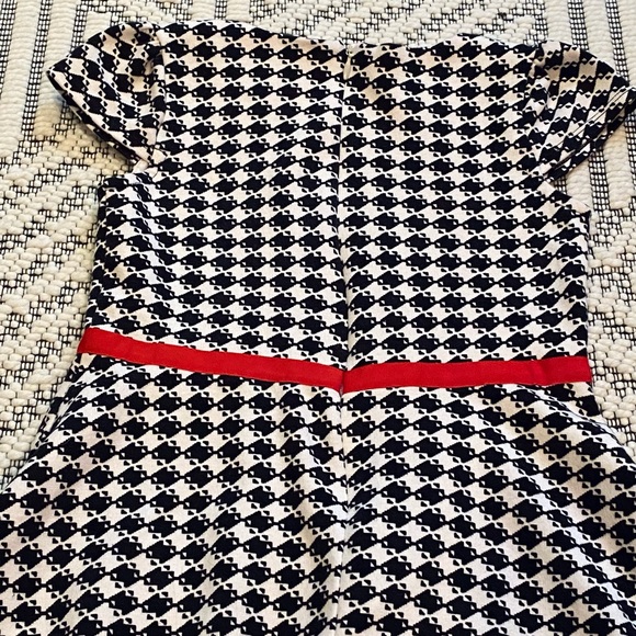Black White Checked Houndstooth Olivia Dress w GrosGrain Red Bow and Cap Sleeves - Picture 10 of 10